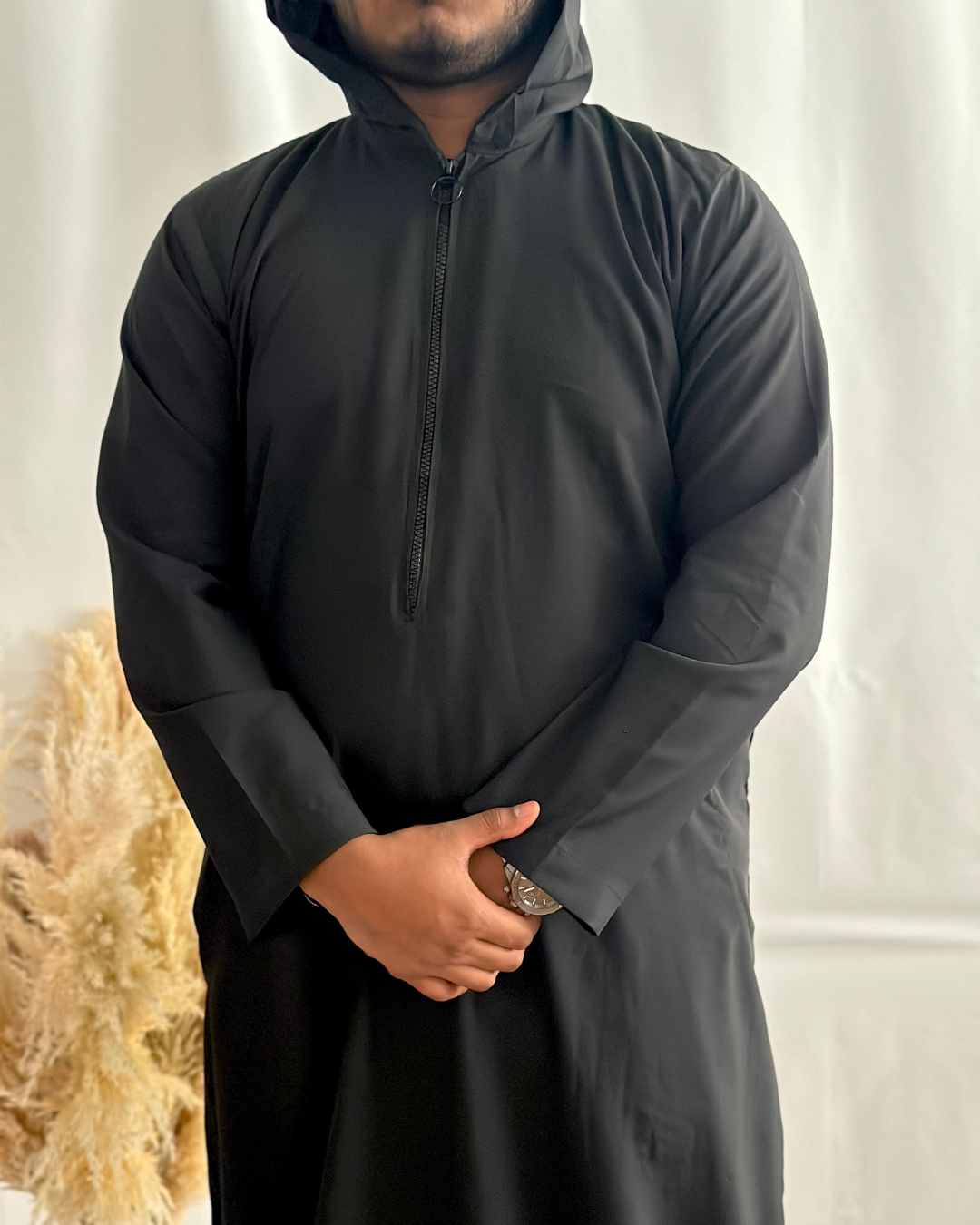 MODERN HOODED THOBE - BLACK - Modesty