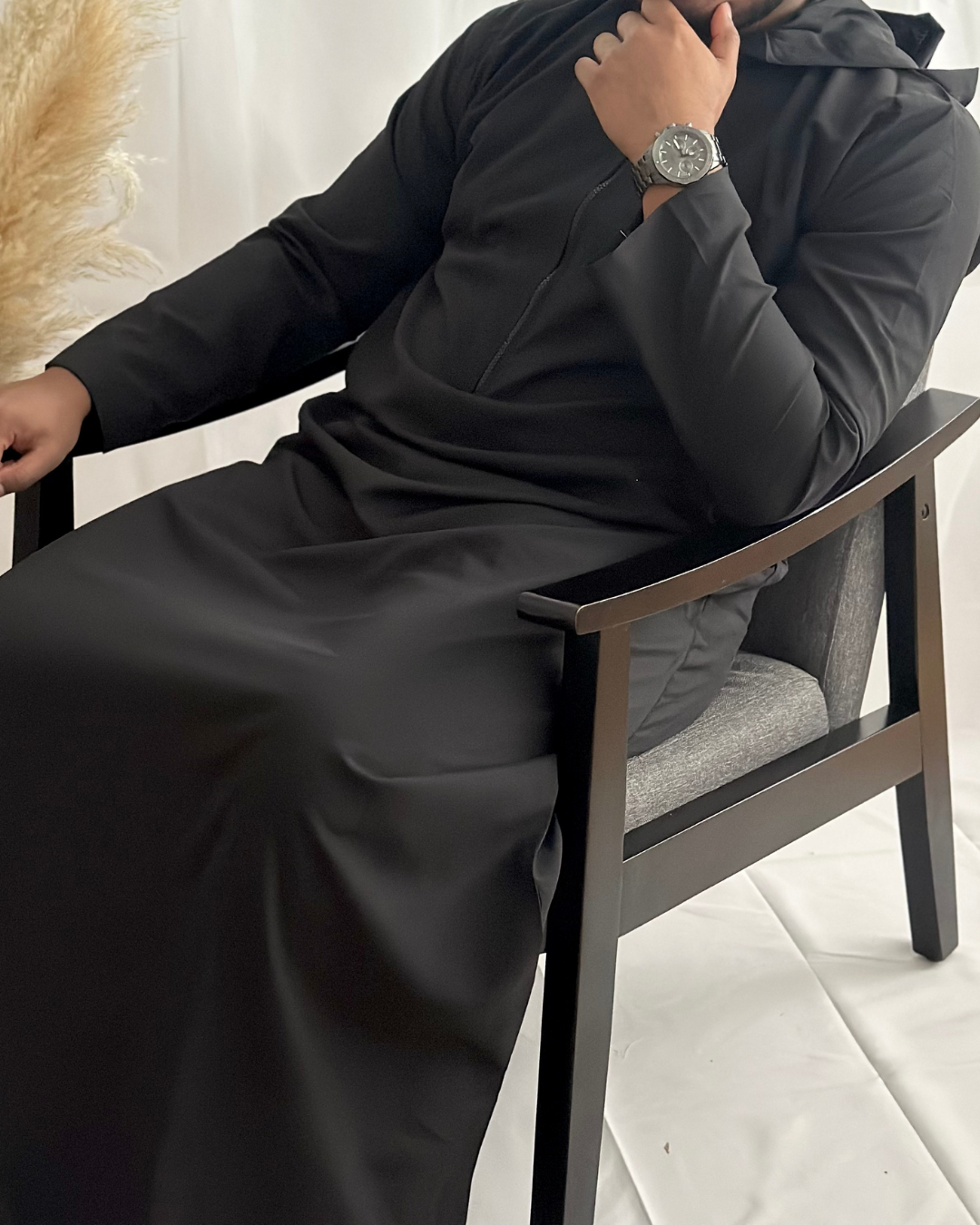 MODERN HOODED THOBE - BLACK - Modesty