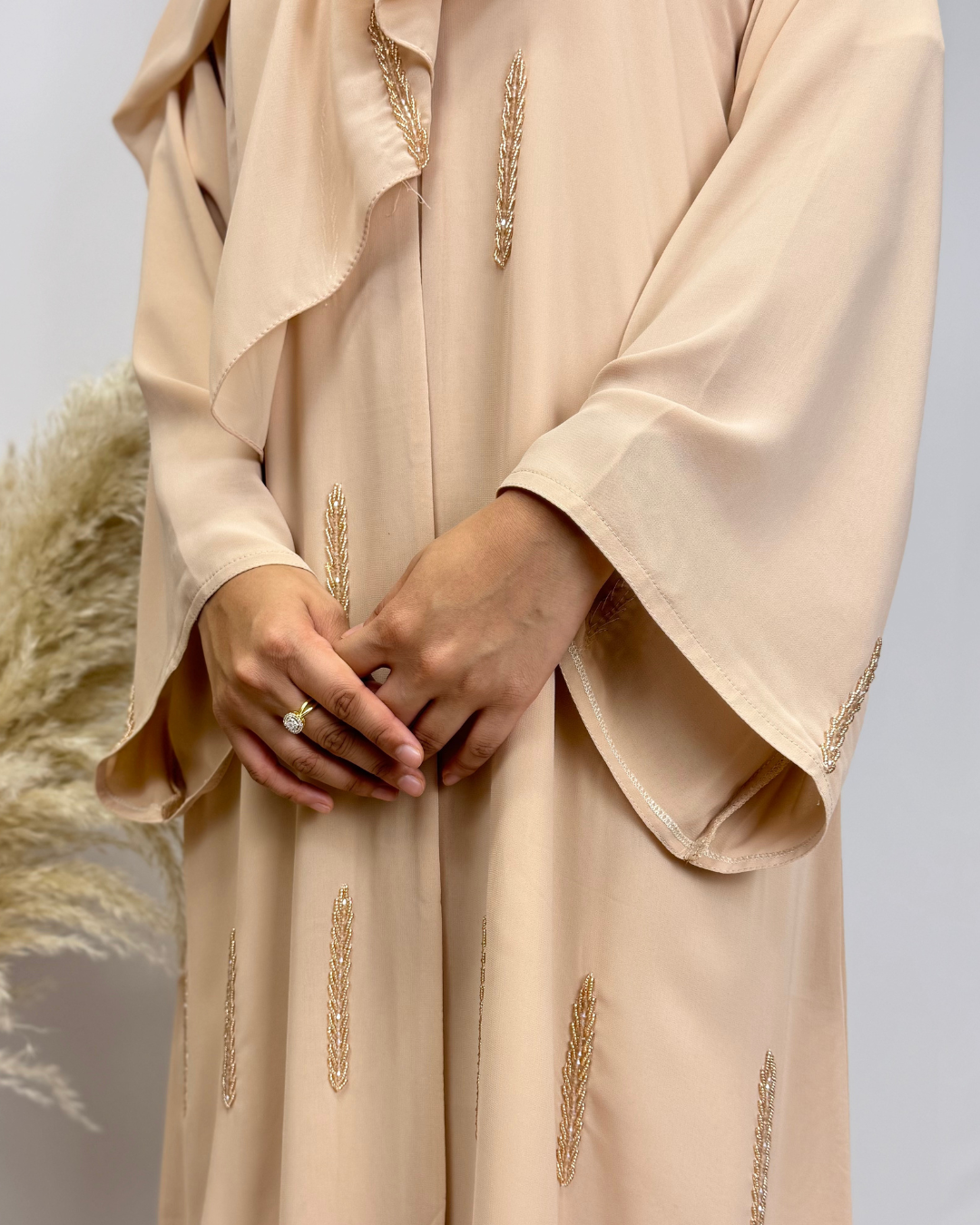 CHIFFON EMBELLISHED ABAYA - PEACHY - Modesty