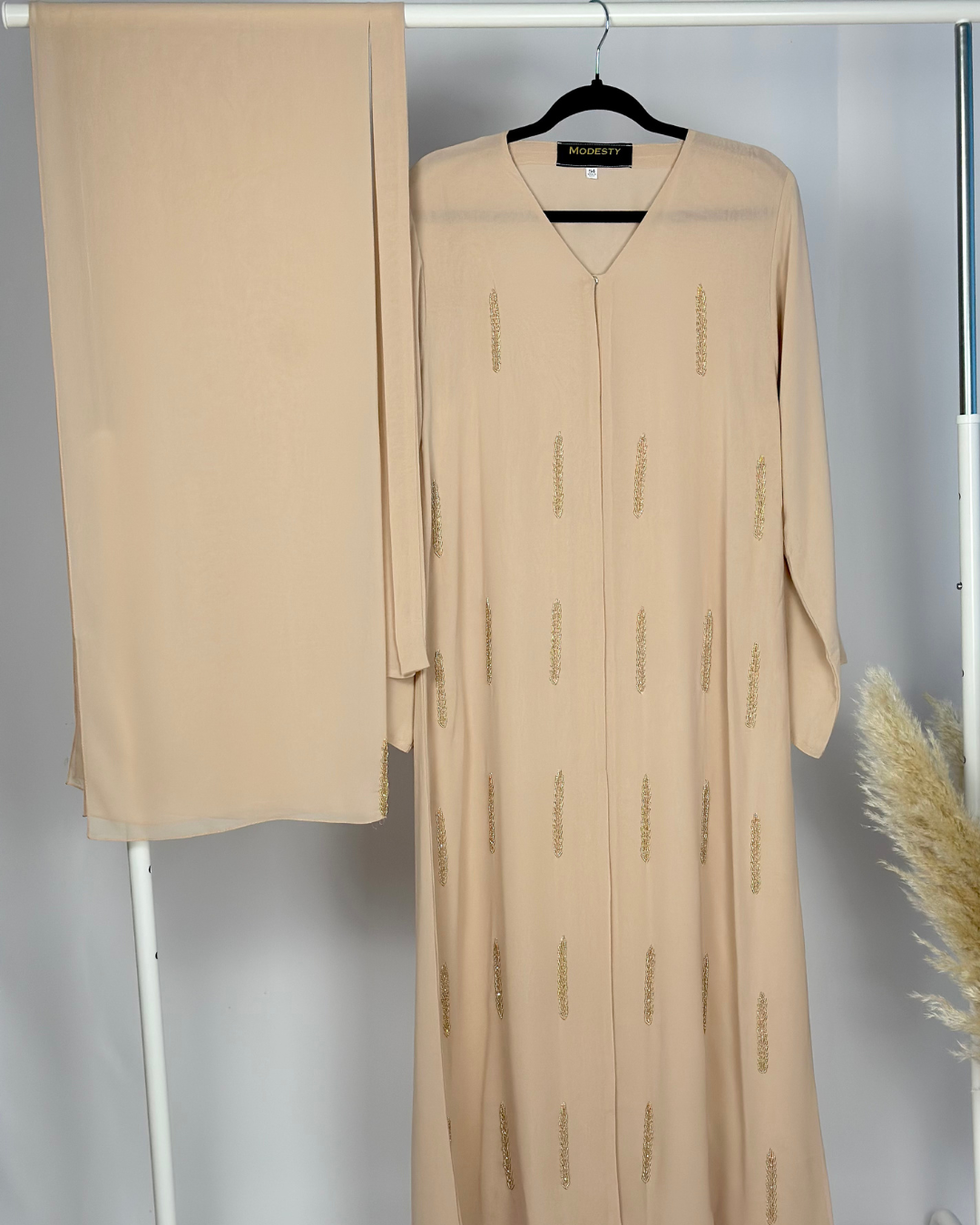 CHIFFON EMBELLISHED ABAYA - PEACHY - Modesty