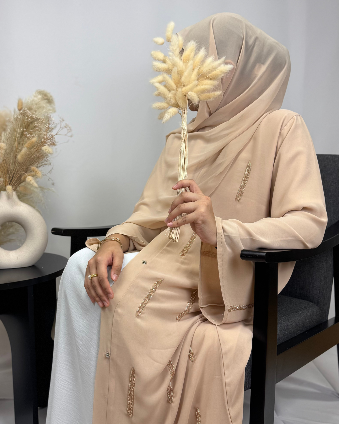 CHIFFON EMBELLISHED ABAYA - PEACHY - Modesty